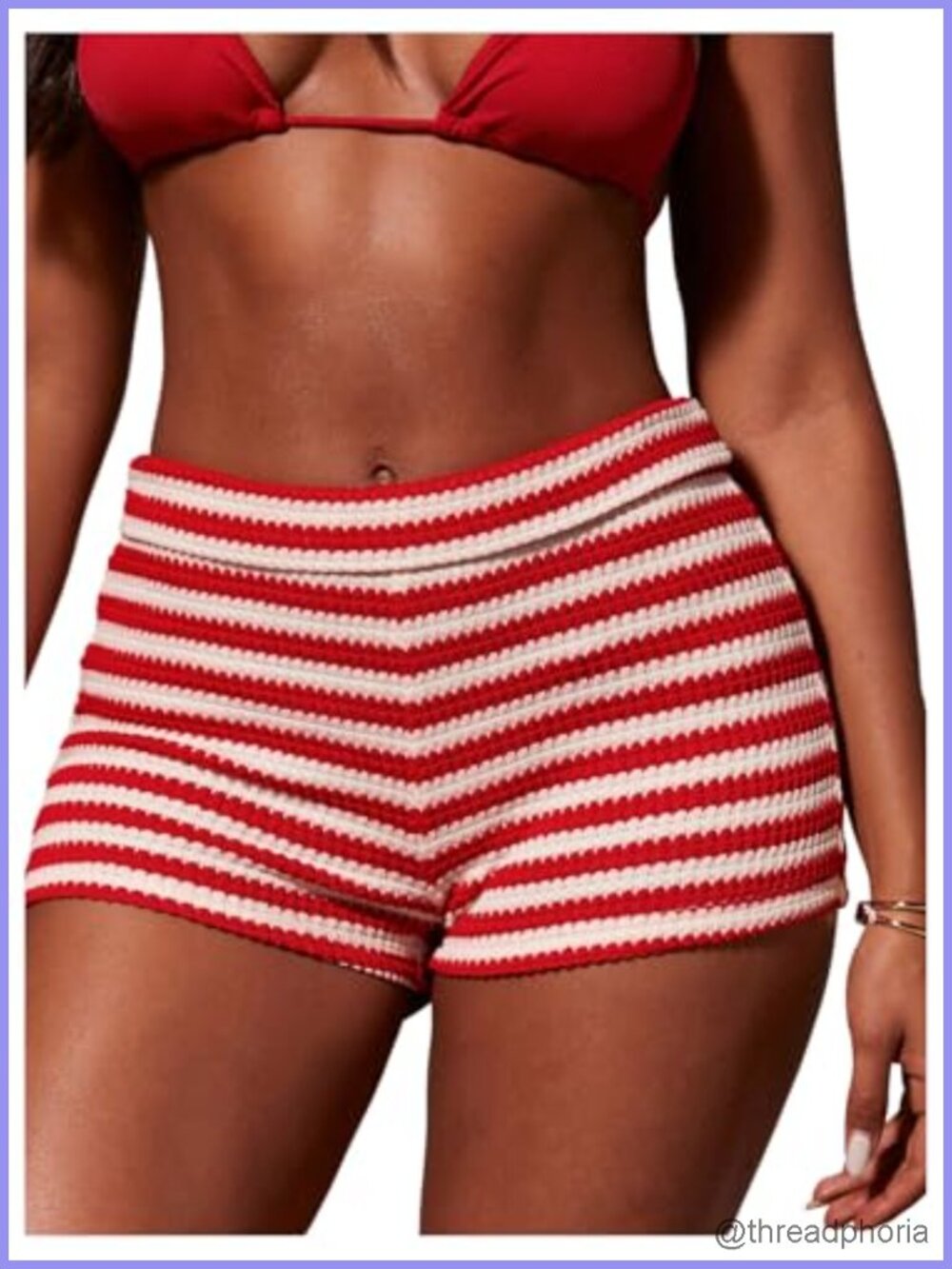 Women Crochet Knit Micro Shorts Striped Low Rise Summer Beach Mini